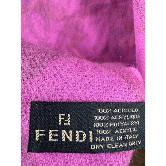 Fendi Equestrian Horse Print Fringed Scarf Fuchsia & Brown - Picture 8 of 12